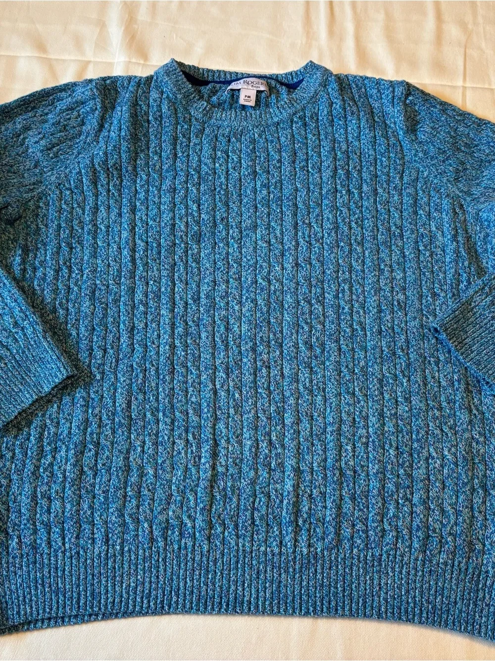 Kim Rogers Teal Cable Knit Crewneck Sweater